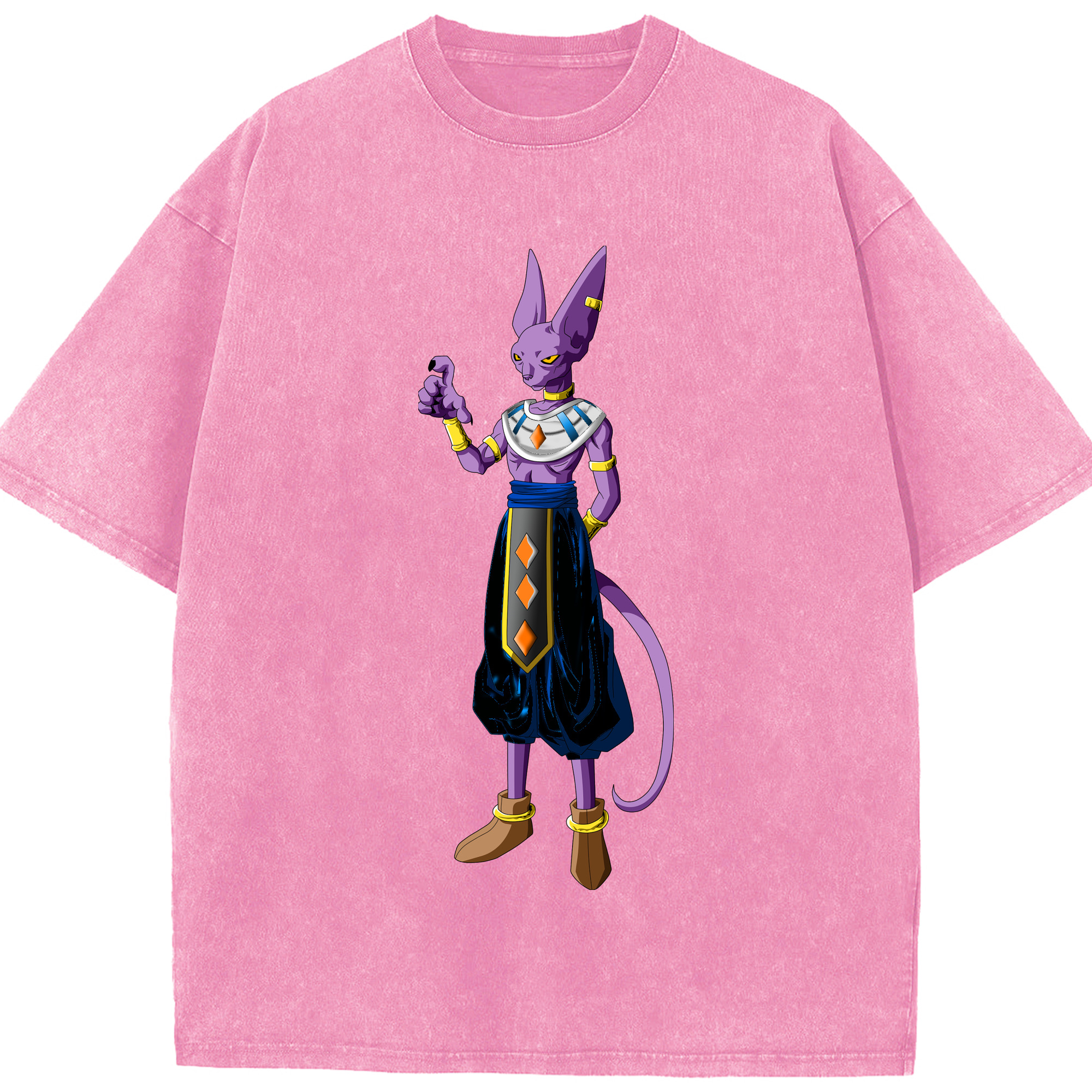 （画像用） ドラゴンボール ビルス 破壊神ビルス DRAGON BALL Beerus Birusu 綿100% ヴィンテージ風 半袖Tシャツ（フロントプリント）